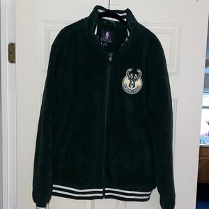 NBA Milwaukee Bucks Dark Green Fleece Sherpa Zip Jacket - Size Large